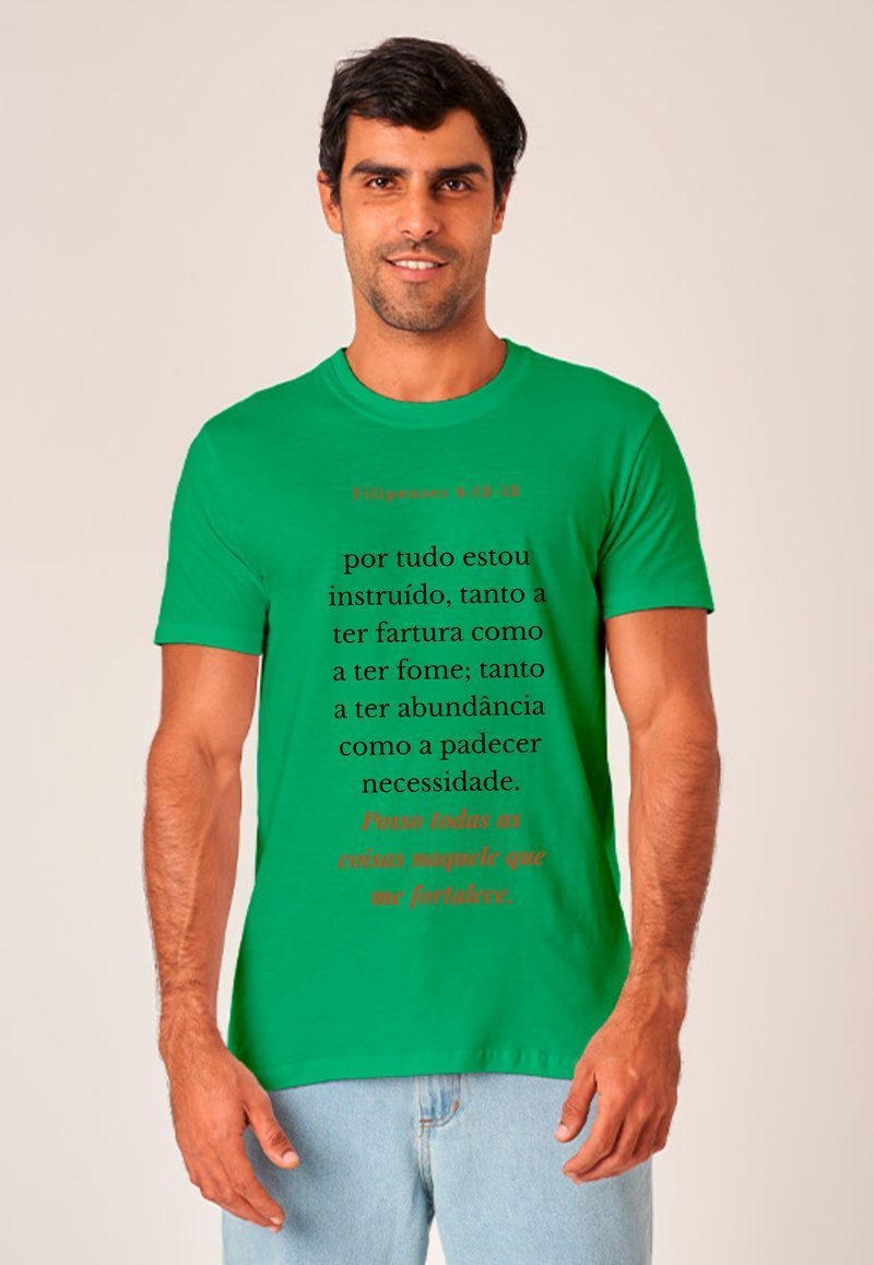 Filipenses 4:12-13 — Camiseta — Texto Preto